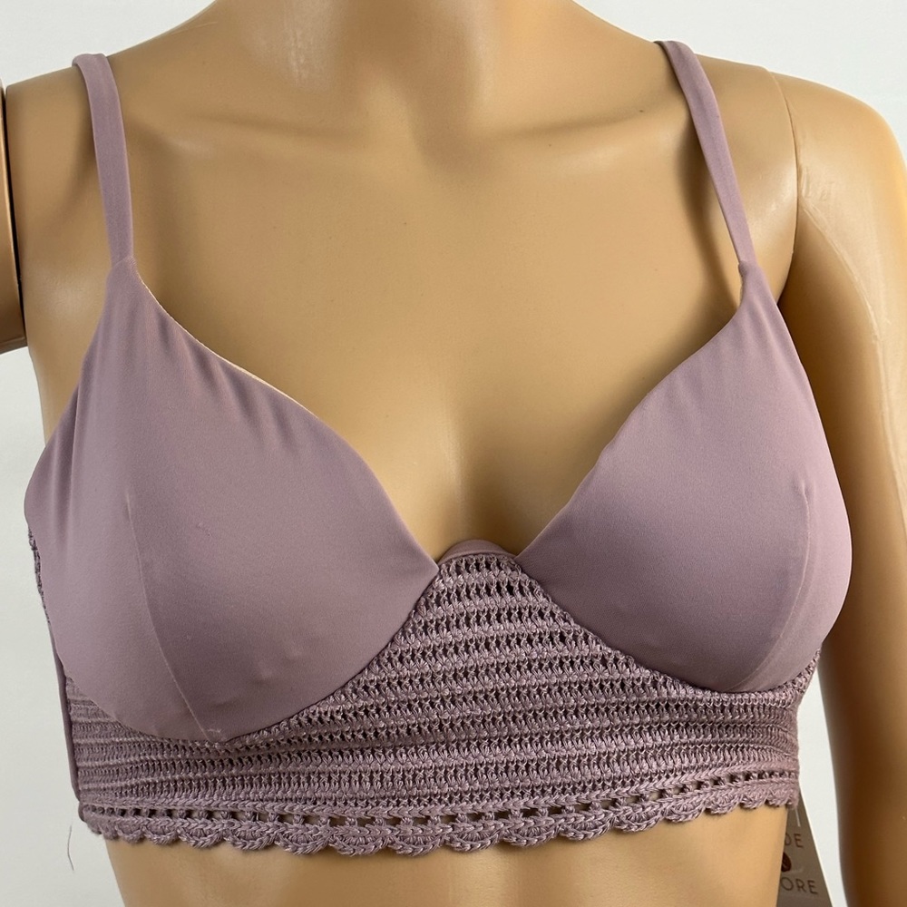Shade & Shore Purple Underwire Bikini Top Crocheted Bodice Longline Cors…